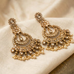 Kundan Chandbali Earrings with Pearl Drops close-up detail — artificial earrings by Jashan Jewels