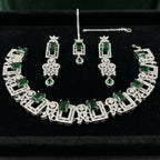 Emerald Diamond Geometric Choker Necklace Set
