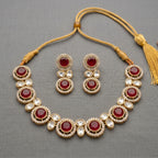 Ruby & Polki Kundan Round Cluster Choker Necklace Set close-up detail — artificial necklace set by Jashan Jewels