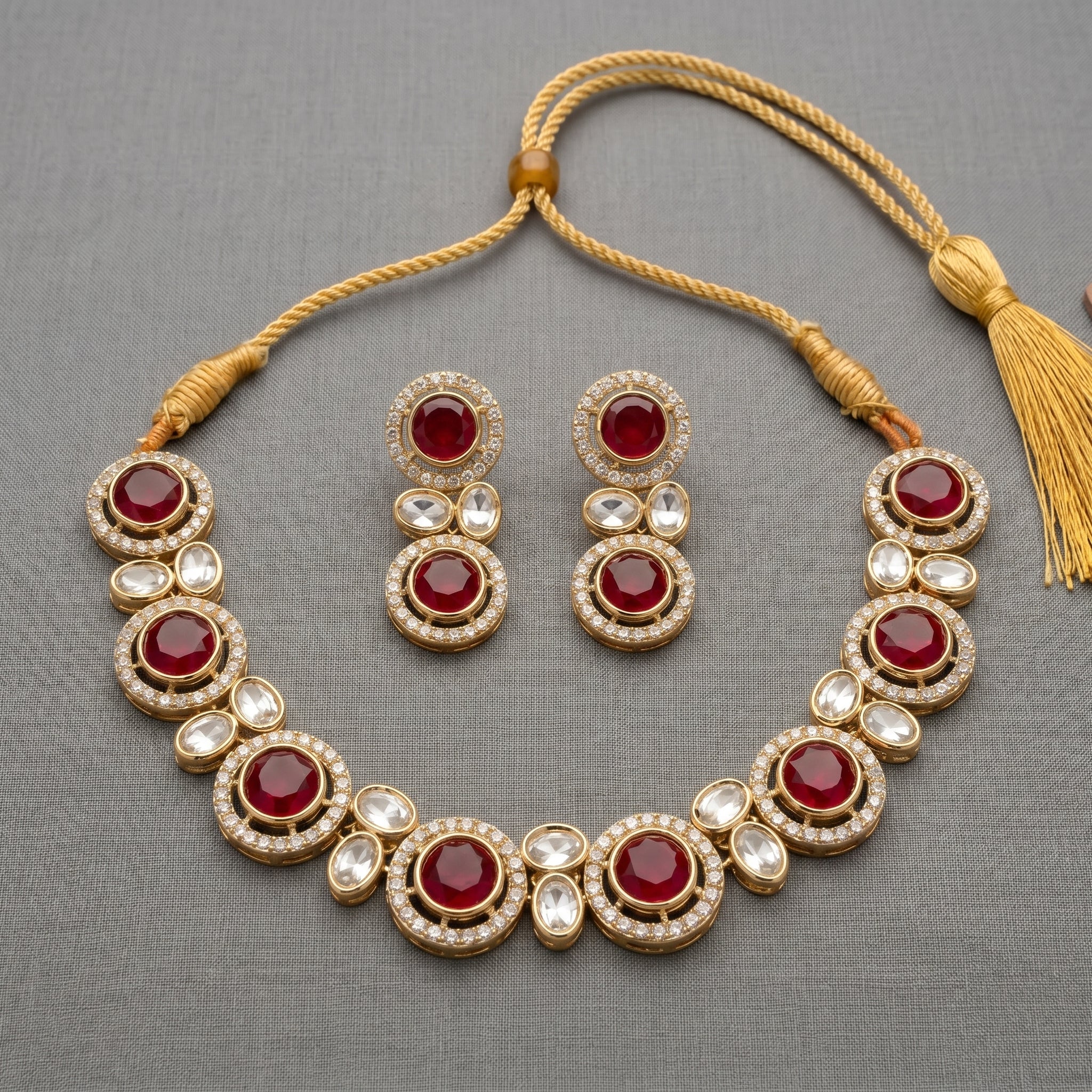 Ruby & Polki Kundan Round Cluster Choker Necklace Set