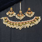 Pearl & Meenakari Gold Choker Necklace Set close-up detail — artificial necklace set by Jashan Jewels