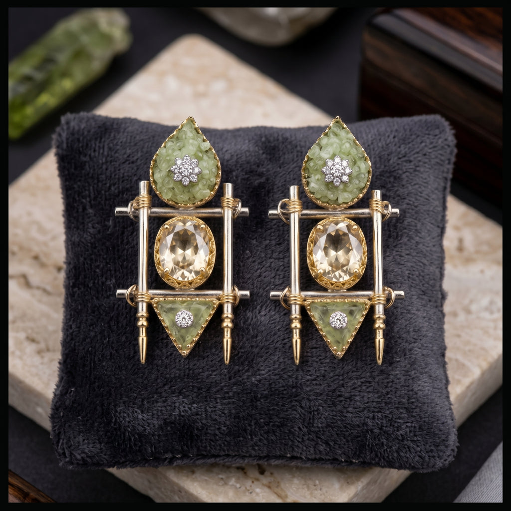 Architectural Gemstone Drop Earrings close-up detail — artificial earrings by Jashan Jewels
