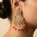 Kundan Chandbali Earrings with Ruby Red Drops — artificial earrings by Jashan Jewels Pakistan