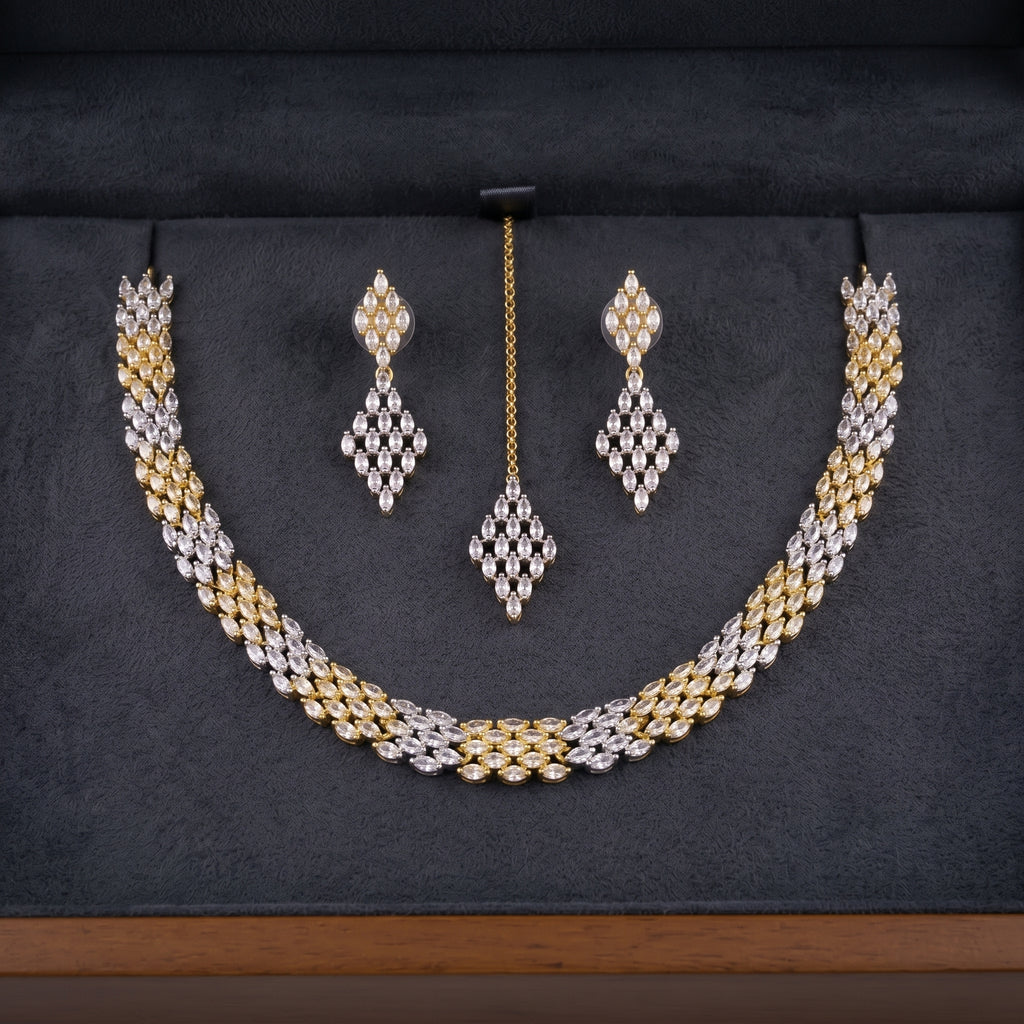 Diamond Lattice Mesh Choker Necklace Set close-up detail — artificial necklace set by Jashan Jewels