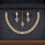 Diamond Lattice Mesh Choker Necklace Set close-up detail — artificial necklace set by Jashan Jewels