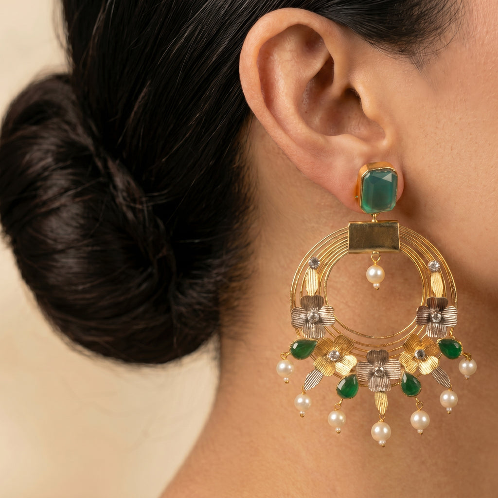 Teal & Gold Circular Hoop Earrings — artificial earrings by Jashan Jewels Pakistan