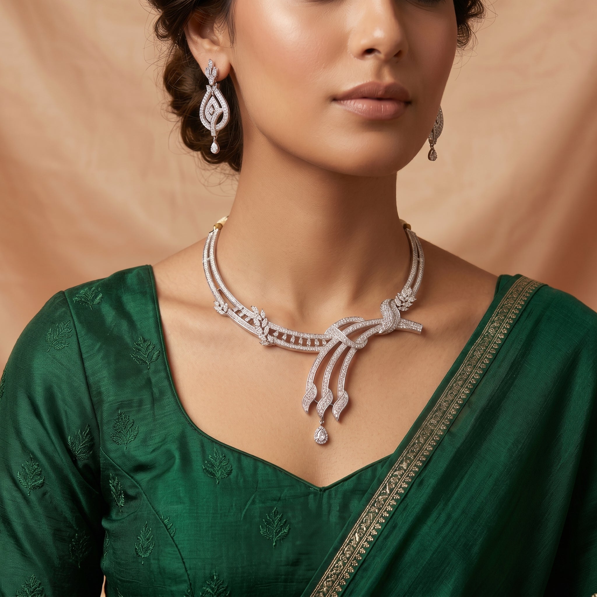 Luxury CZ Diamond Style Twisted Knot Necklace Set — artificial necklace set by Jashan Jewels Pakistan