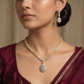 Two-Tone Crystal Diamond Floral Chain Necklace Set — artificial necklace set by Jashan Jewels Pakistan