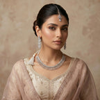Silver Diamond Baguette Fringe Choker Necklace Set — artificial necklace set by Jashan Jewels Pakistan