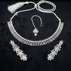 Silver Diamond Baguette Fringe Choker Necklace Set close-up detail — artificial necklace set by Jashan Jewels