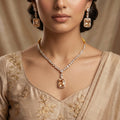 Champagne Morganite & Crystal Diamond Tennis Necklace Set — artificial necklace set by Jashan Jewels Pakistan
