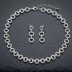 Silver Crystal Diamond Circle Link Chain Necklace Set close-up detail — artificial necklace set by Jashan Jewels