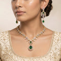 Emerald & Diamond Baguette Floral Necklace Set — artificial necklace set by Jashan Jewels Pakistan
