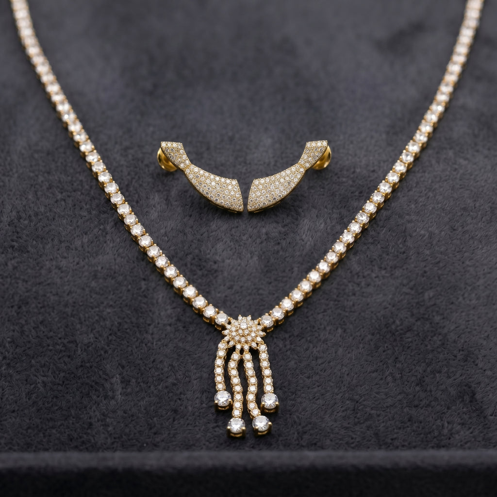 Diamond Round Tennis Necklace close-up detail — artificial necklace set by Jashan Jewels
