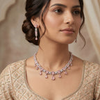 Rose Pink Opal & Crystal Diamond Butterfly Floral Necklace Set — artificial necklace set by Jashan Jewels Pakistan