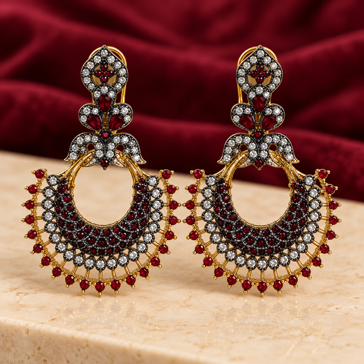 Noor Ruby Red Chandbali Earrings — Jashan Jewels