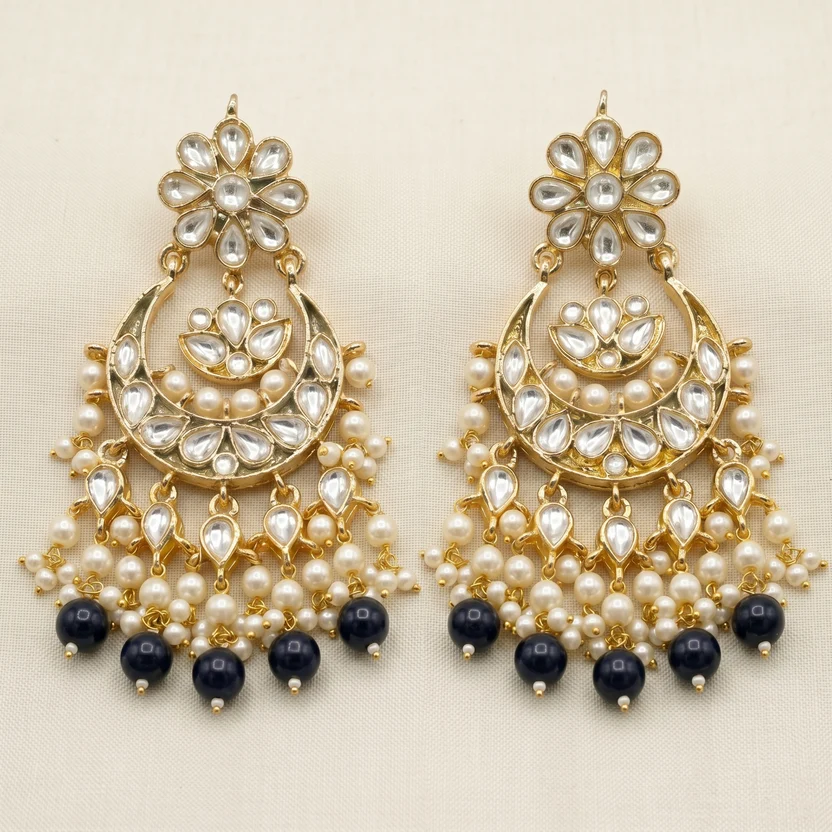 Noor Sapphire Blue Chandbali earring pair product photo