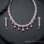 Rose Pink Opal & Crystal Diamond Butterfly Floral Necklace Set close-up detail — artificial necklace set by Jashan Jewels